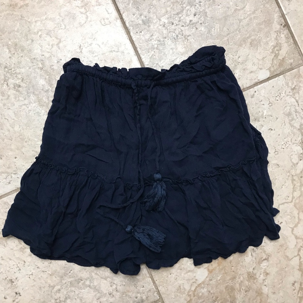 Elan Navy Womens Skirt Medium Lightweight Tassels Tiered Rayon Mini Summer